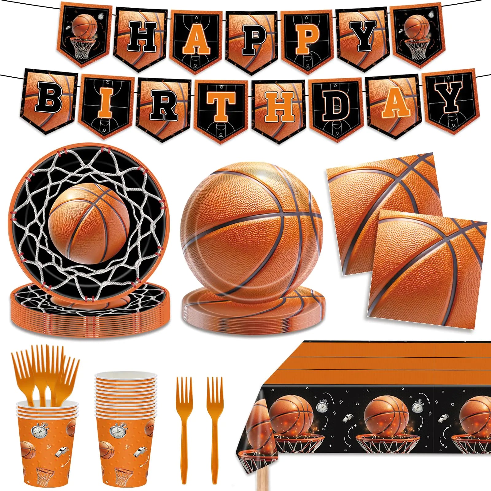 136 PCS Basketball Plates Tableware Set Basketball Birthday Party Decorations Sports Theme Party Supplies for Boys Kids Serves 24