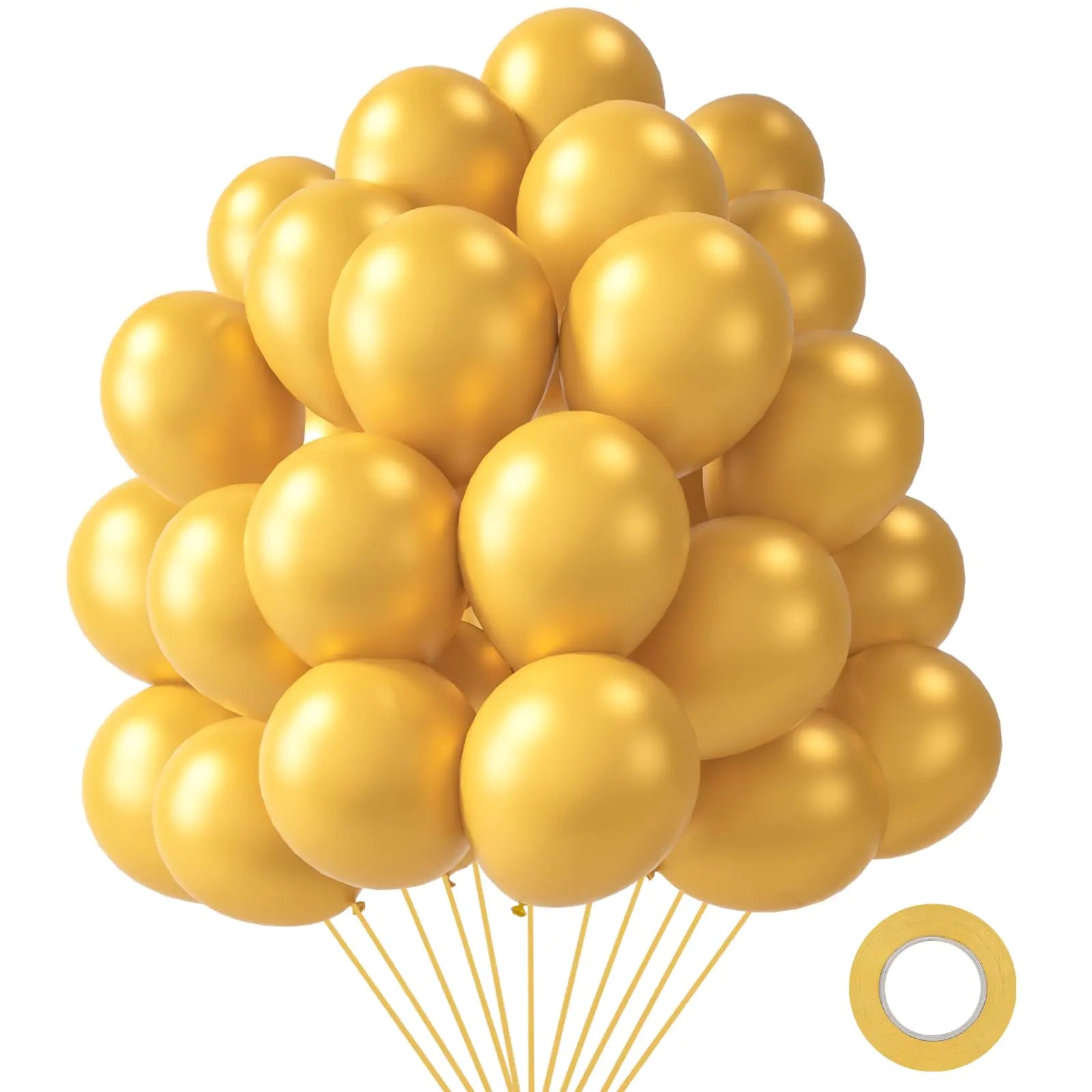 LovesTown 110PCS Gold Latex Balloons 12 Inch Metallic Helium Round Balloons Party Balloons with Ribbon for Engagement Birthday Anniversary Baby Shower Graduation Wedding Party Decorations