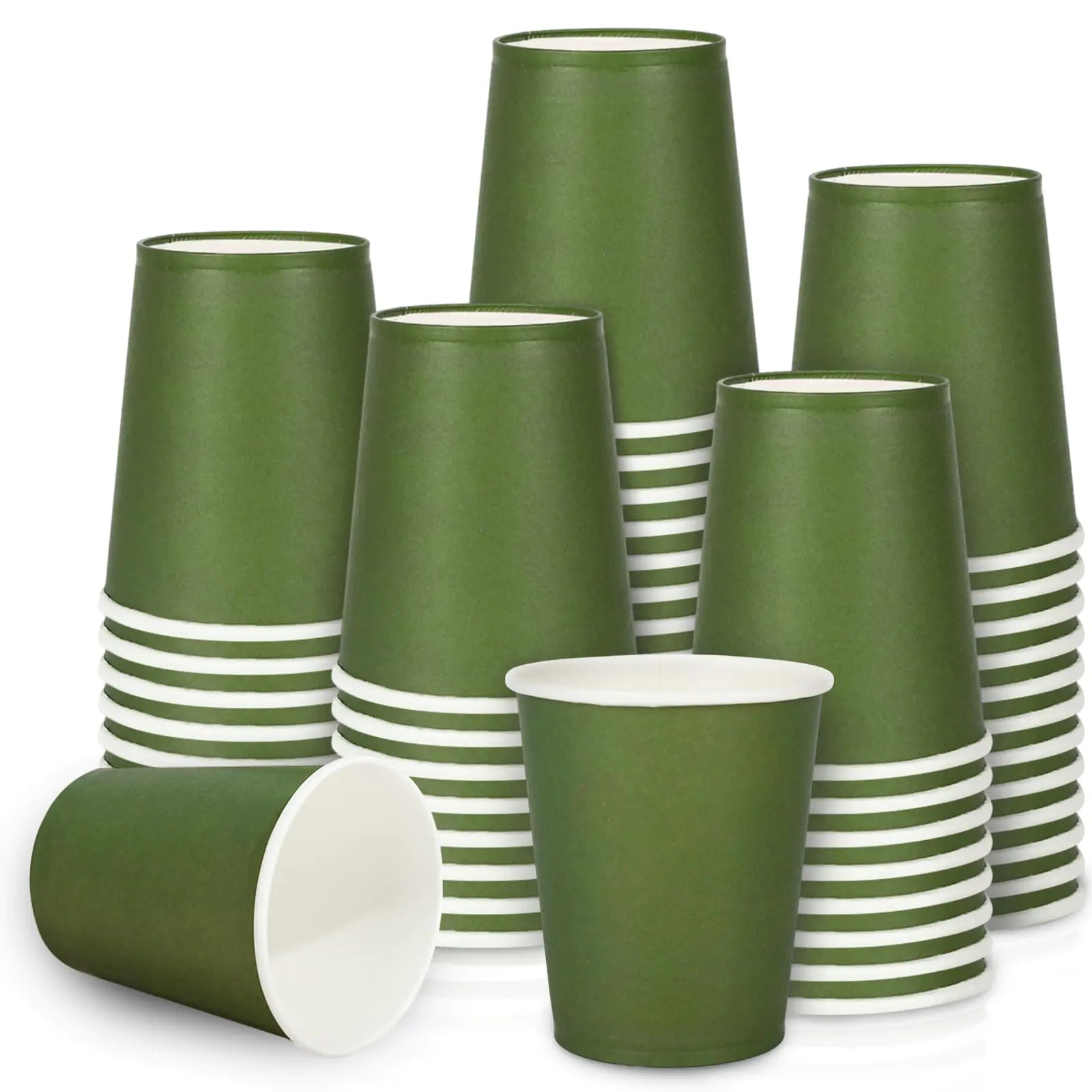 Whaline 50Pcs Olive Green Paper Cups 9oz Disposable Coffee Cups Beverage Drinking Cups To Go Cups Wedding Party Cups for Cold Hot Drinks Party Supplies