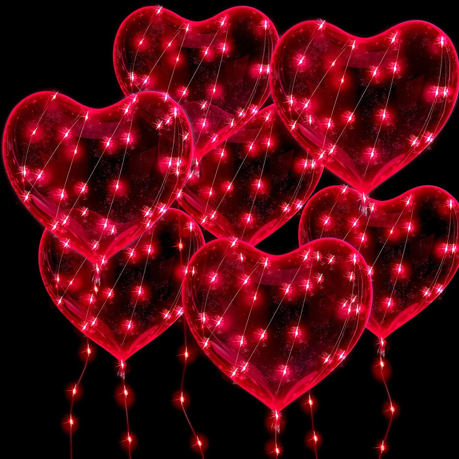 Raiten 20 Pack Valentines Day Red Heart Light Up Balloons LED Bobo Balloons with 10ft LED Lights Reusable Fillable Glow Balloons for Valentines Day Wedding Birthday Party Decoration