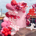 Valentines Day Balloon Arch Garland Kit with Red Pink Retro Pink Red Heart Balloons Red Heart Lips Balloons for Anniversary Birthday Wedding Romantic Valentines Day Decorations