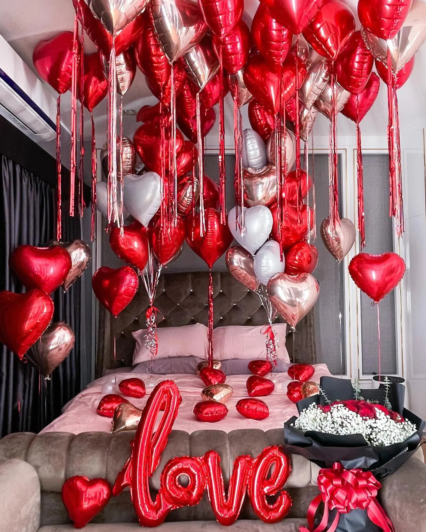 Grcypa Valentines Day Balloons Kit Anniversary Decorations with Love Foil Balloons Heart Foil Balloons Rose Petal for Valentines Day Decorations Romantic Special Night Will You Be My Girlfriend