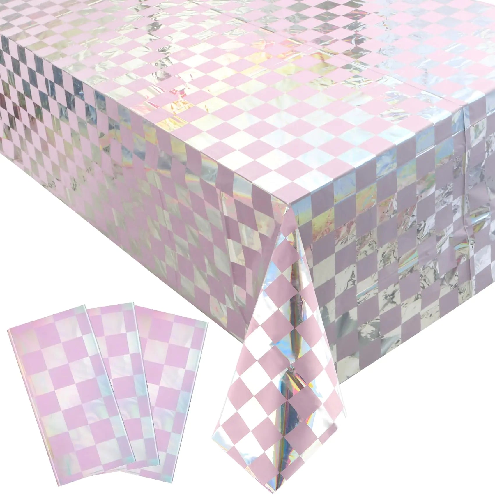 SPMatrix Table Cloth 3Pcs 54" x 108" Checkered Iridescent TableclothTable CoverParty DecorationsTable Cloths for PartyBirthday Decorations Tablecloths RectangularBachelorette Party Decorations