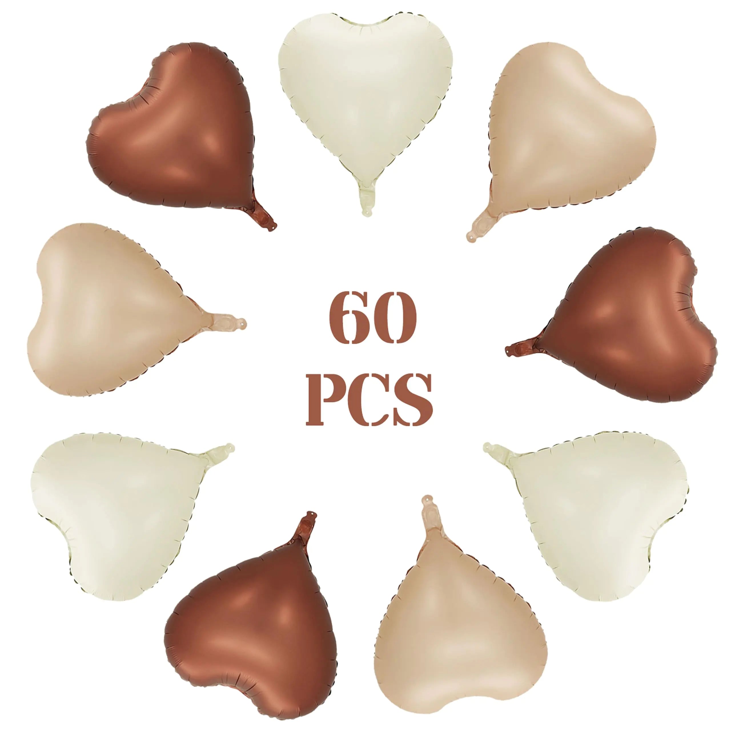 60 Pcs Heart Shaped Balloons 10in Brown Nude Tan Cream Caramel Foil Mylar Balloons Foil Balloon Decoration for Women Girls Valentines Day Birthday Wedding Proposal Bridal Bachelorette Party Decor