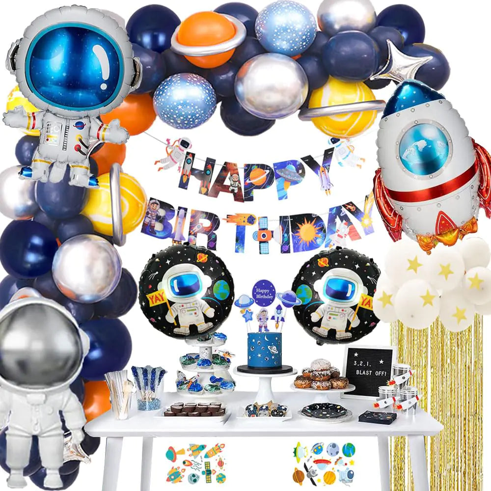 Outer Space Theme Birthday Party Decorations Happy Birthday Banner Balloons Tattoo Stickers Cake Toppers For Birthday Party Boys Party Astronaut Party Supplies …